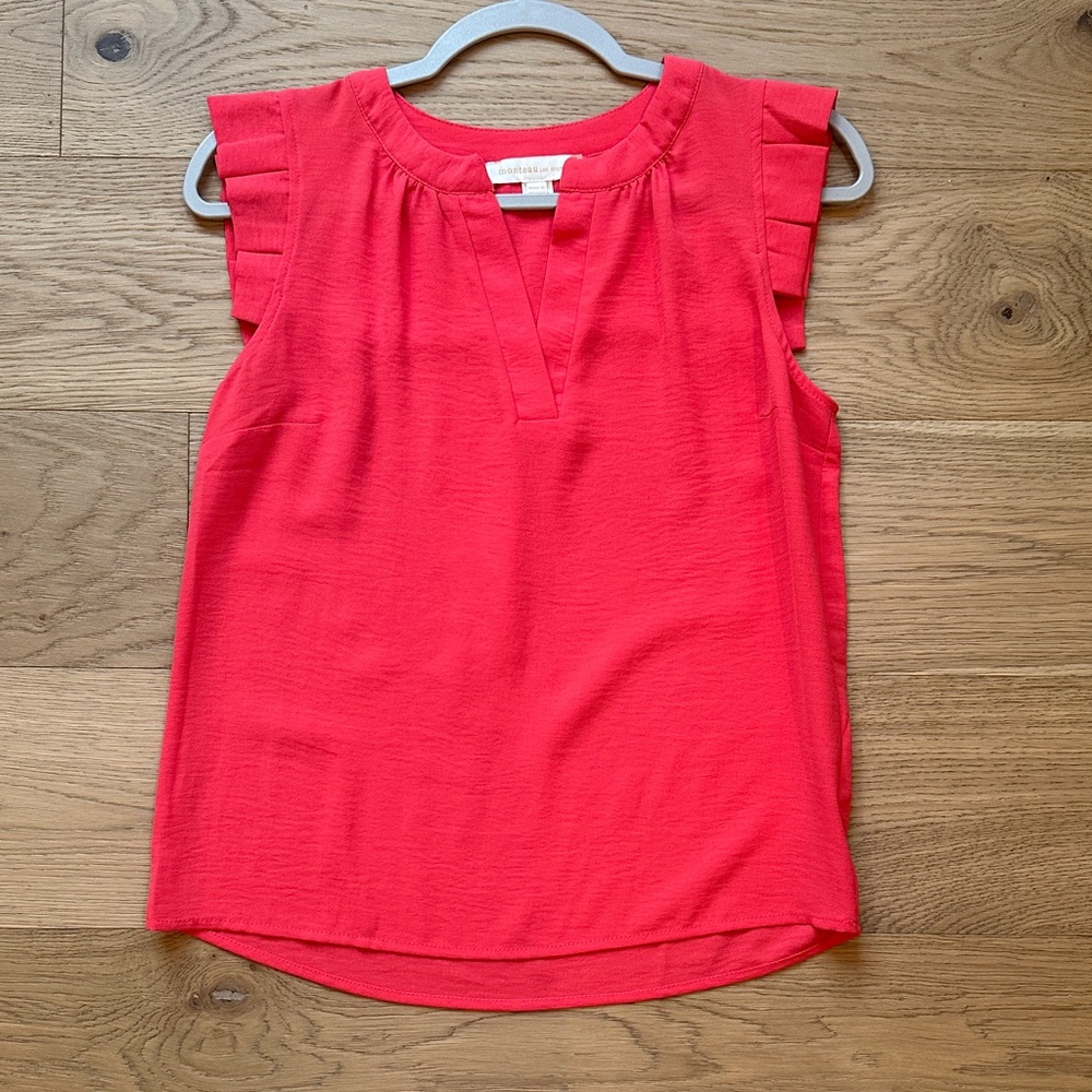 Monteau Coral Ruffle Sleeve V-Notch Camisole